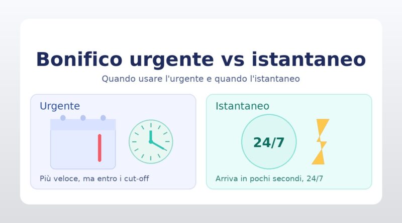 bonifico urgente vs bonifico istantaneo